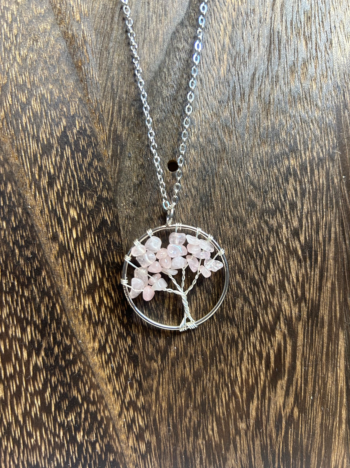 Rose Quartz Tree of Life Necklace