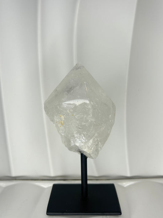 Clear Quartz Point on Metal Stand