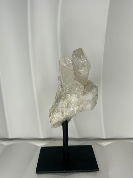 Clear Quartz Cluster on Metal Stand