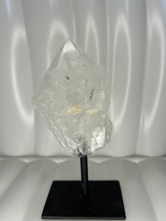 Clear Quartz Point on Metal Stand