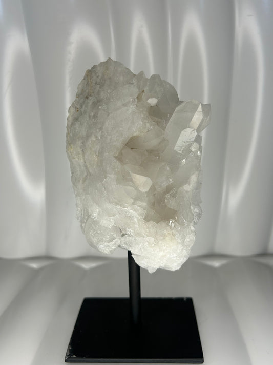 Clear Quartz Cluster on Metal Stand
